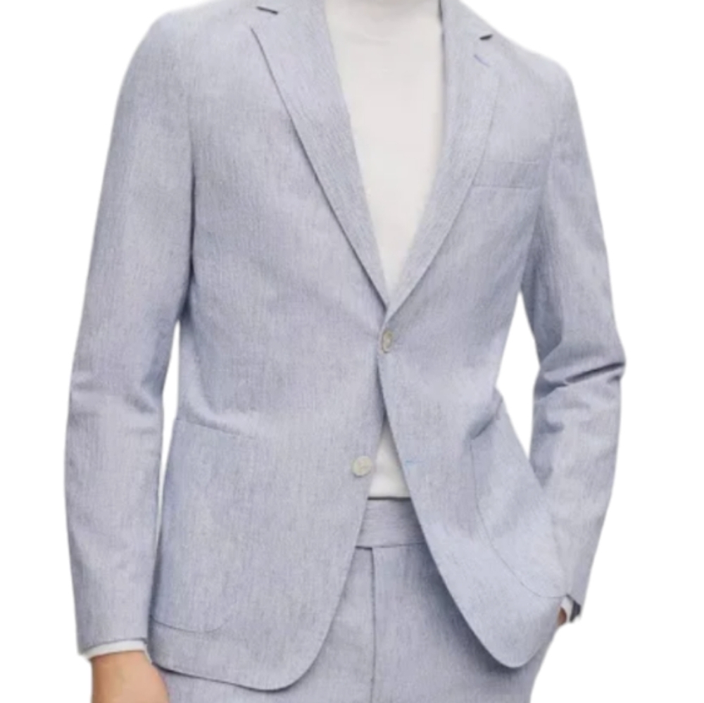 Boss Slim-Fit Blazer in Cotton, Linen Stretch Seersucker Beach Coastal Size: 40L